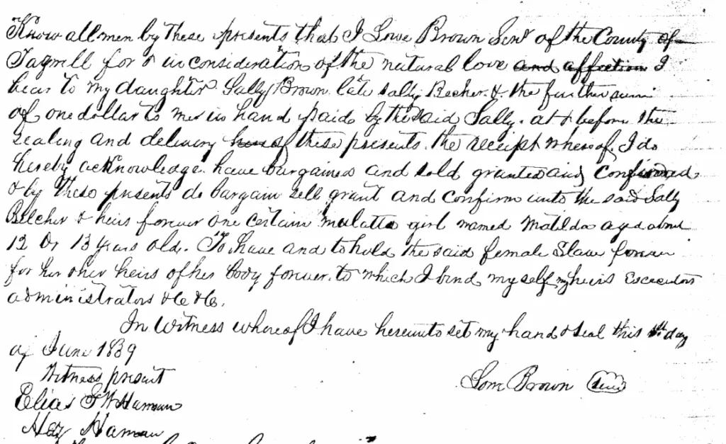 Deed of Gift: L. Brown to S. Brown