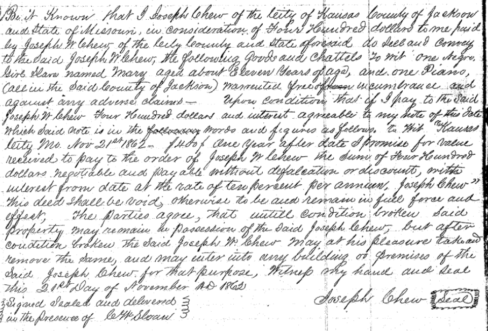 Deed of Mortgage: J. Chew to J. W. Chew