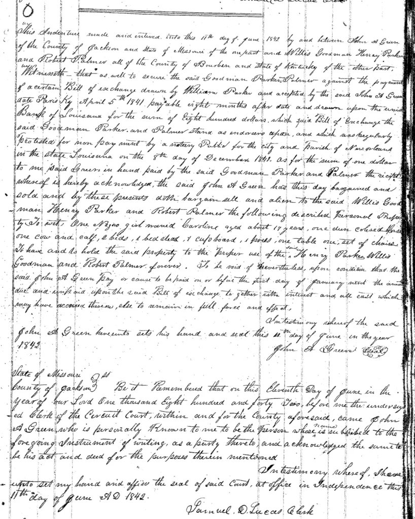 Deed of Mortgage: J.A. Green to W. Goodman, H. Parker, R. Palmer