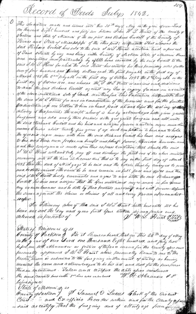 Deed of Mortgage: J.W.L. Hunt to R. Cordell