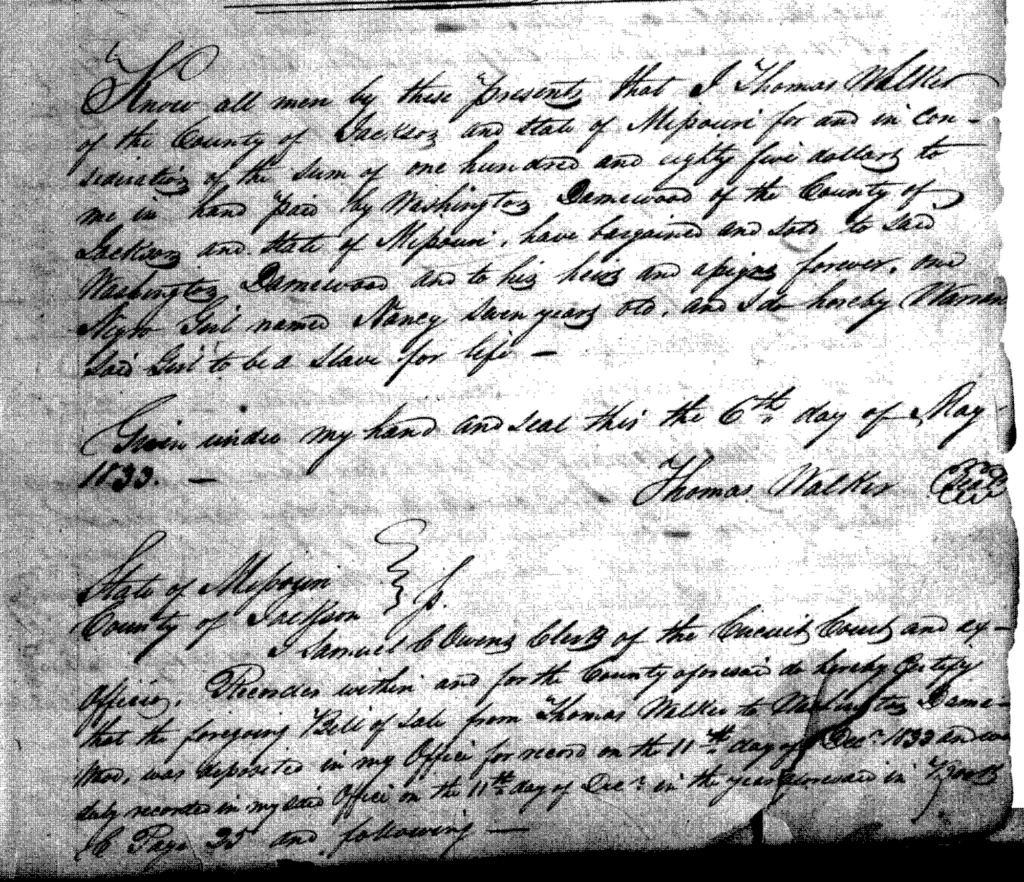 Bill of Sale: T. Miller to W. Demewood
