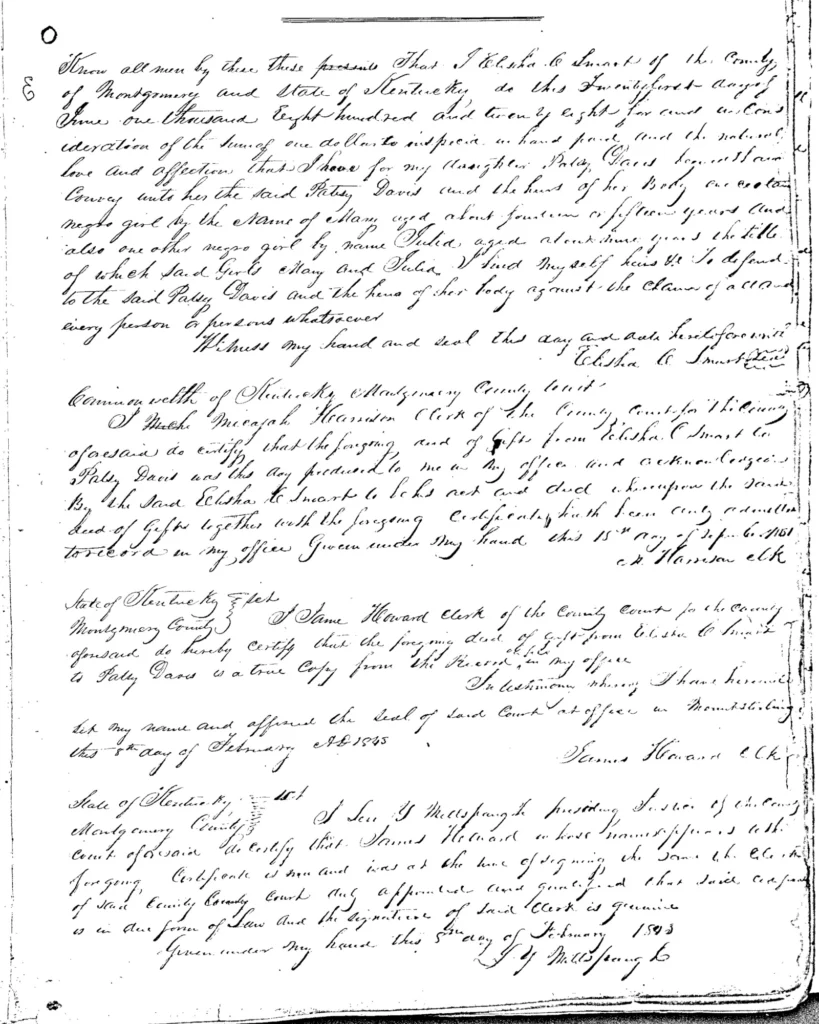 Deed of Gift: E. Smart to P. Davis