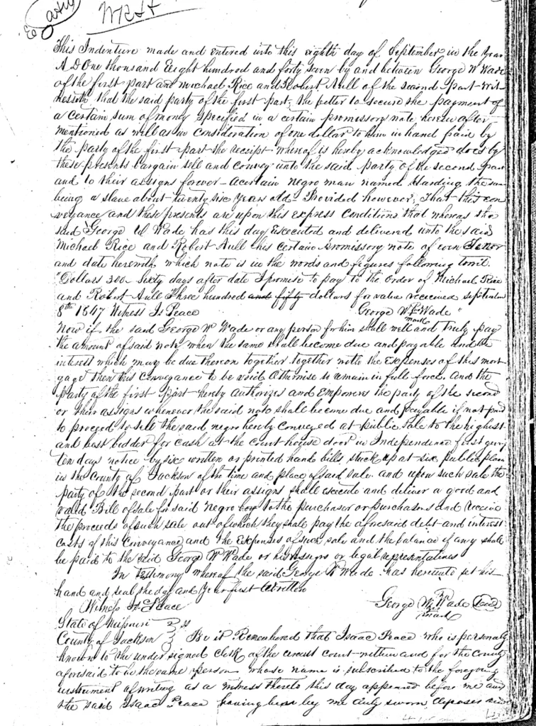 Deed of Conveyance: G.W. Wade to M. Rice