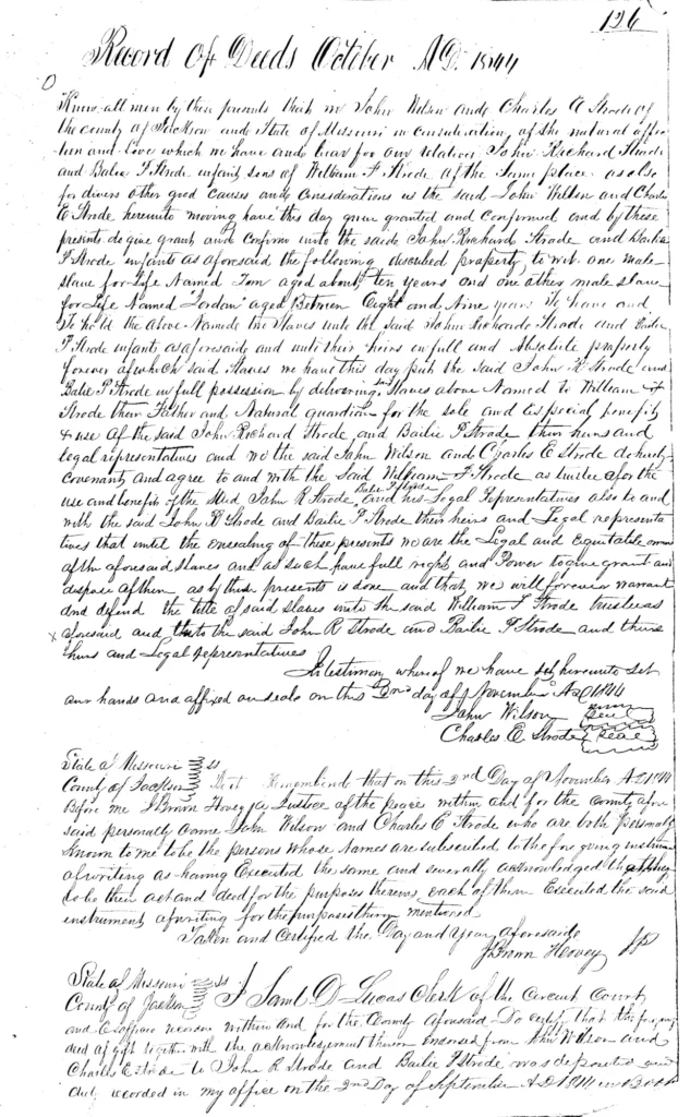 Deed of Gift: J. Nelson, C. E. Strode to Strodes