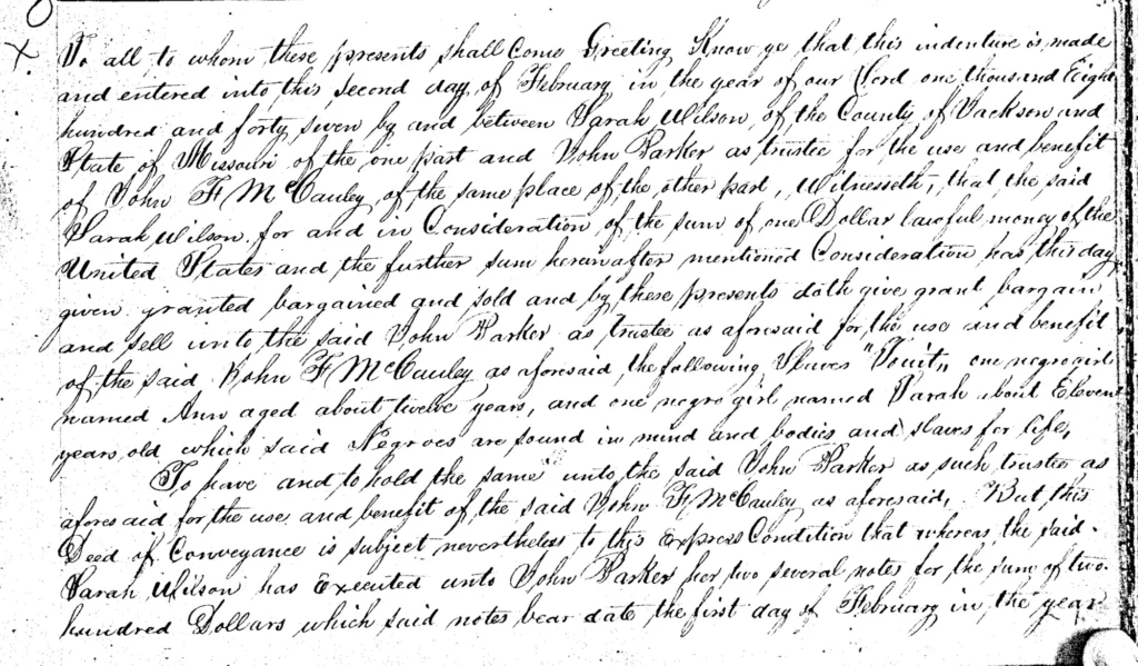 Deed of Conveyance: S. Wilson to J.F.M. Canley