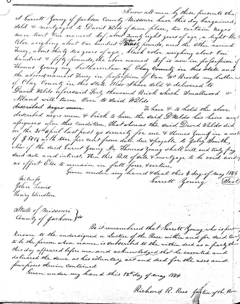 Deed of Mortgage: G. Young to D. Waldo