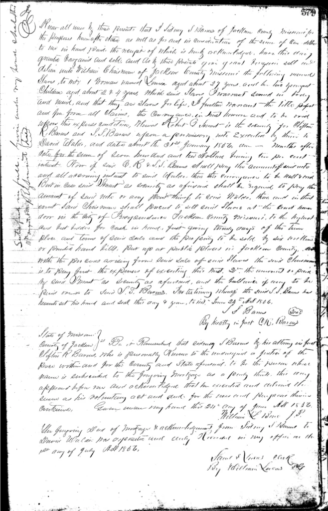 Deed of Mortgage: S. S. Barnes to W. Chrisman