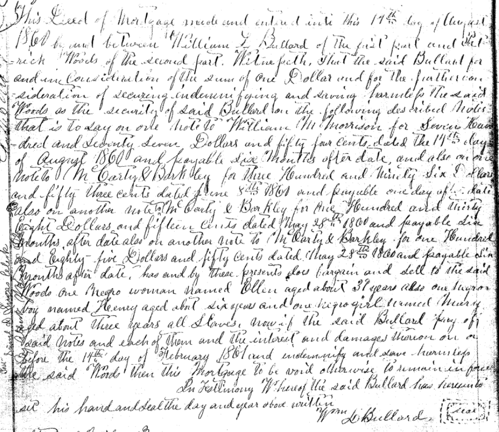 Bill of Mortgage: W. Bufford to P. Woods