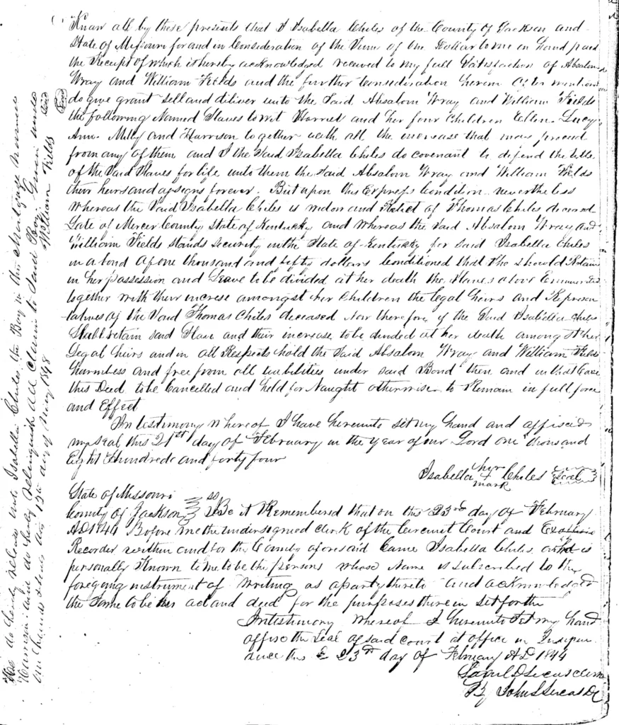 Bill of Sale: I. Chiles to A. Wray