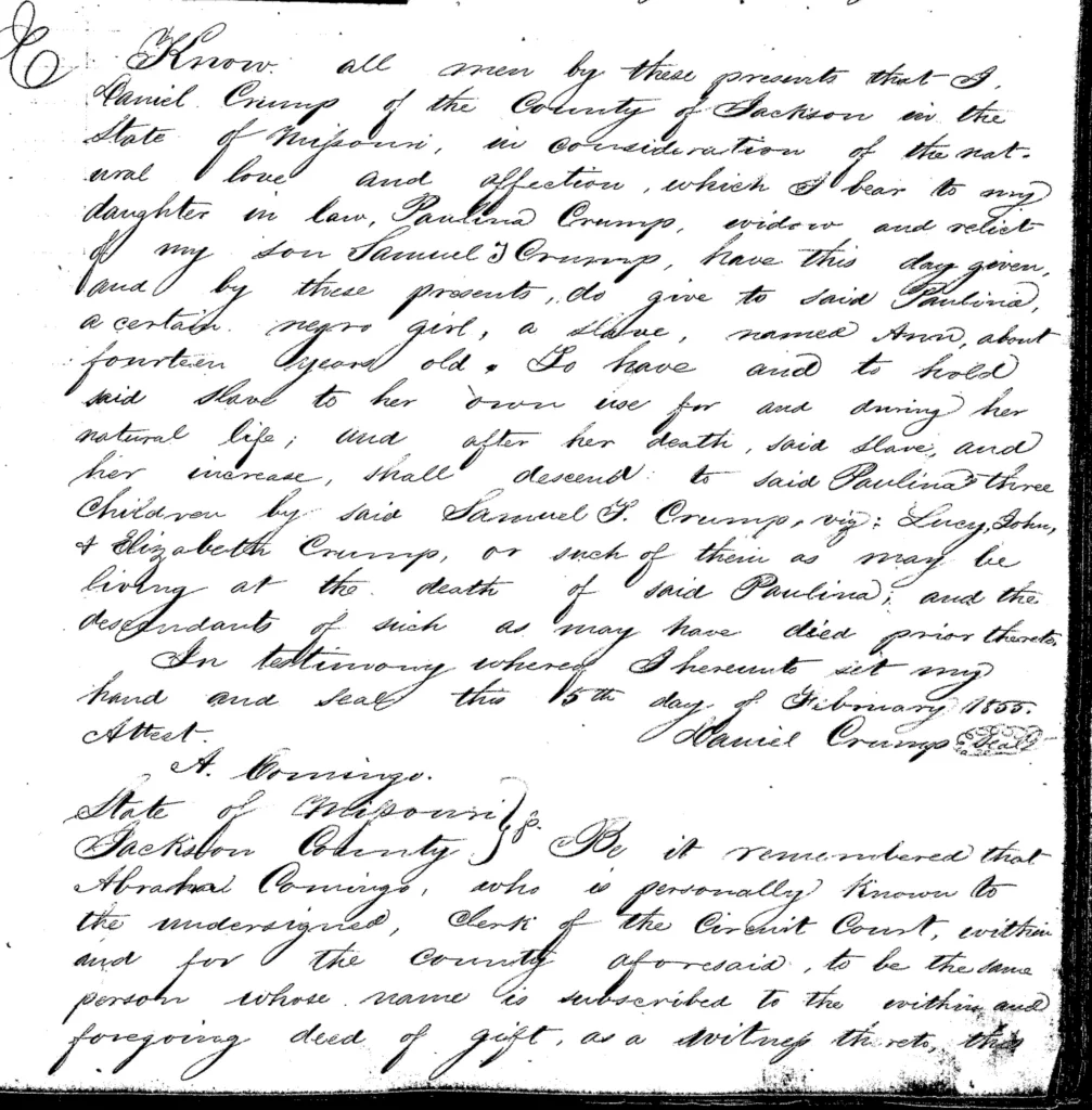 Deed of Gift: D. Crump to P. Crump