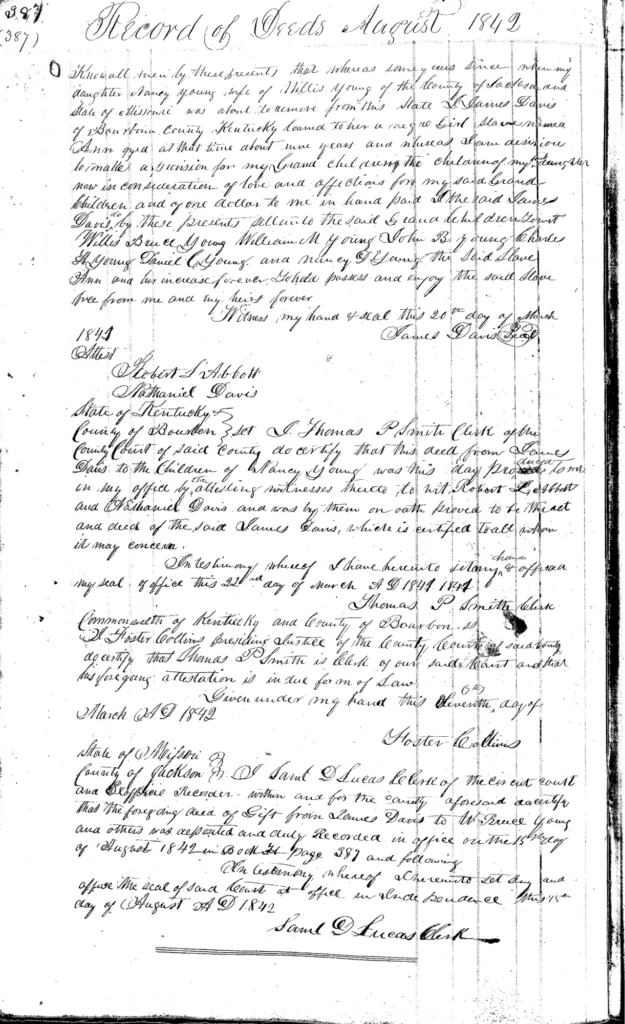 Deed of Gift: J. Davis to grandchildren