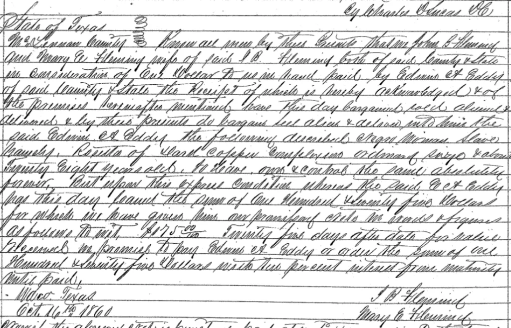 Deed of Mortgage: J. Flemming, M. Flamming to E. Eddy
