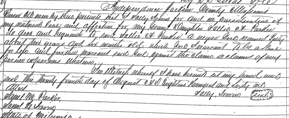 Deed of Gift: S. Irwin to S. Parker