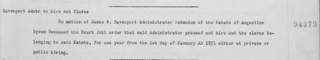 Court Record 94379: Davenport Admtr to hire out Slaves
