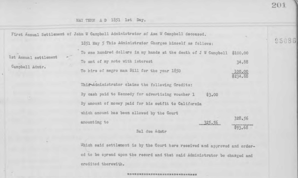 Court Record 95086: 1st Annual Settlement Campbell Admtr.