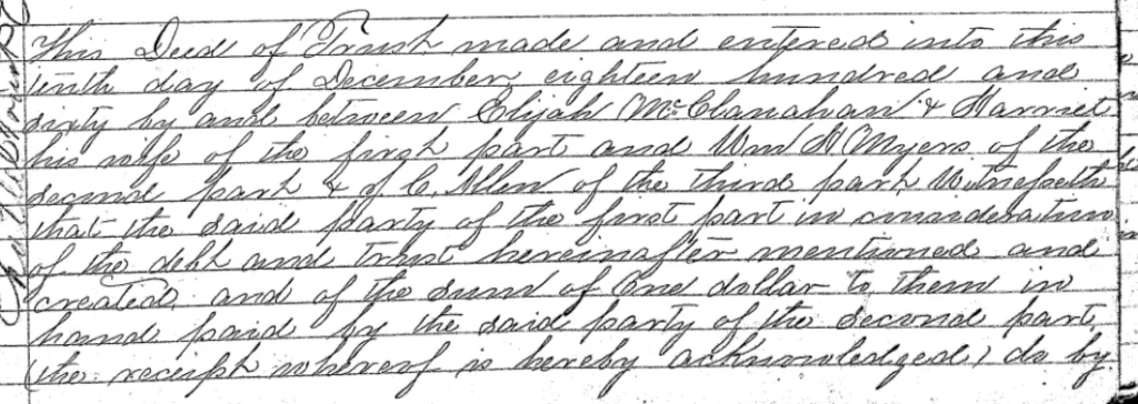 Deed of Trust: E. McClanahan, H. McClanahan to W. Meyers