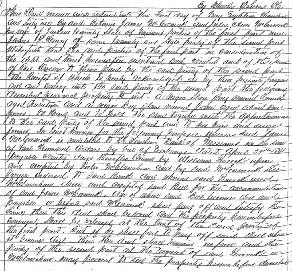 Deed of Mortgage: J. McCormick, J. A. McCormick to J. Henry