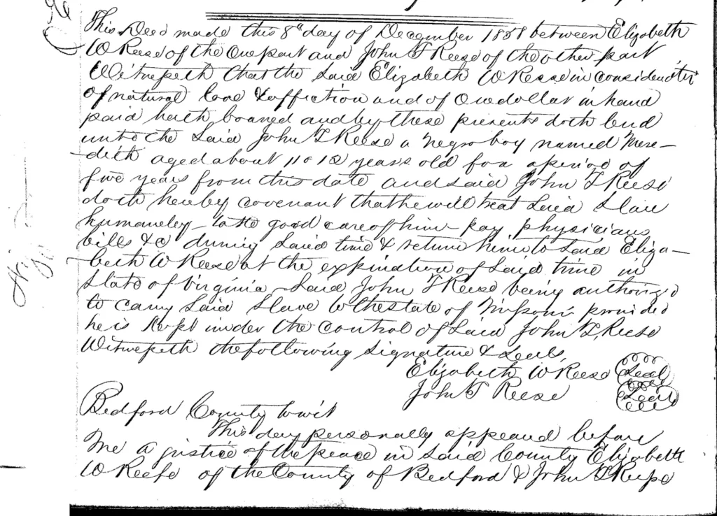 Deed of Loan: E. Reese to J. Reese