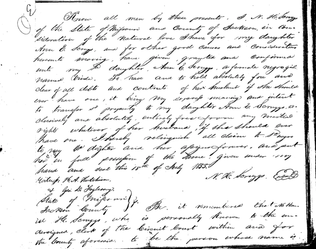 Deed of Gift: N. H. Scruggs to A. Scruggs