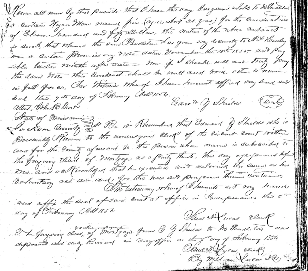 Deed of Mortgage: E. Shields to M. Pendleton