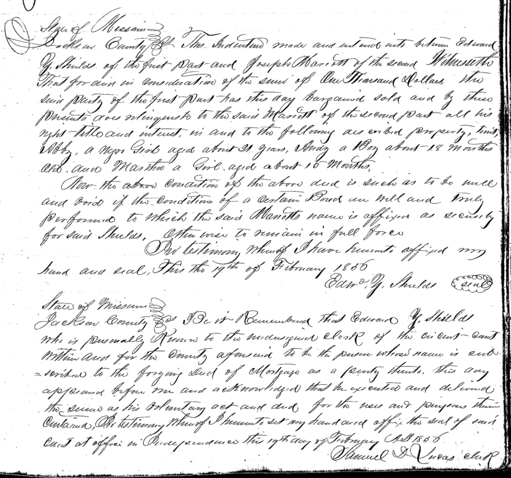 Deed of Sale: E. Shields to J. Mariott