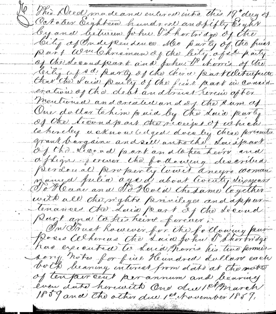 Deed of Trust: J. Shortridge to W. M. Chrisman