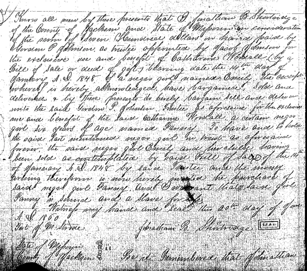 Bill of Sale: J. Shortridge to G. Johnson, C. Woodall