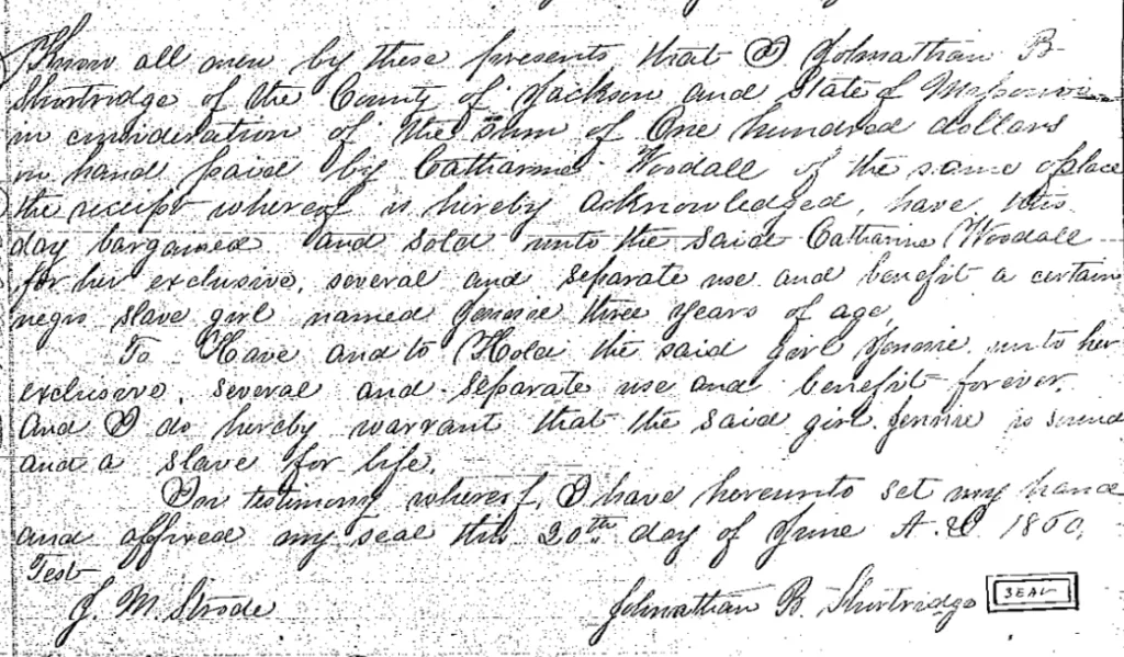 Bill of Sale: J. Shortridge