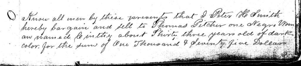 Bill of Sale: P. Smith to T. Pitcher