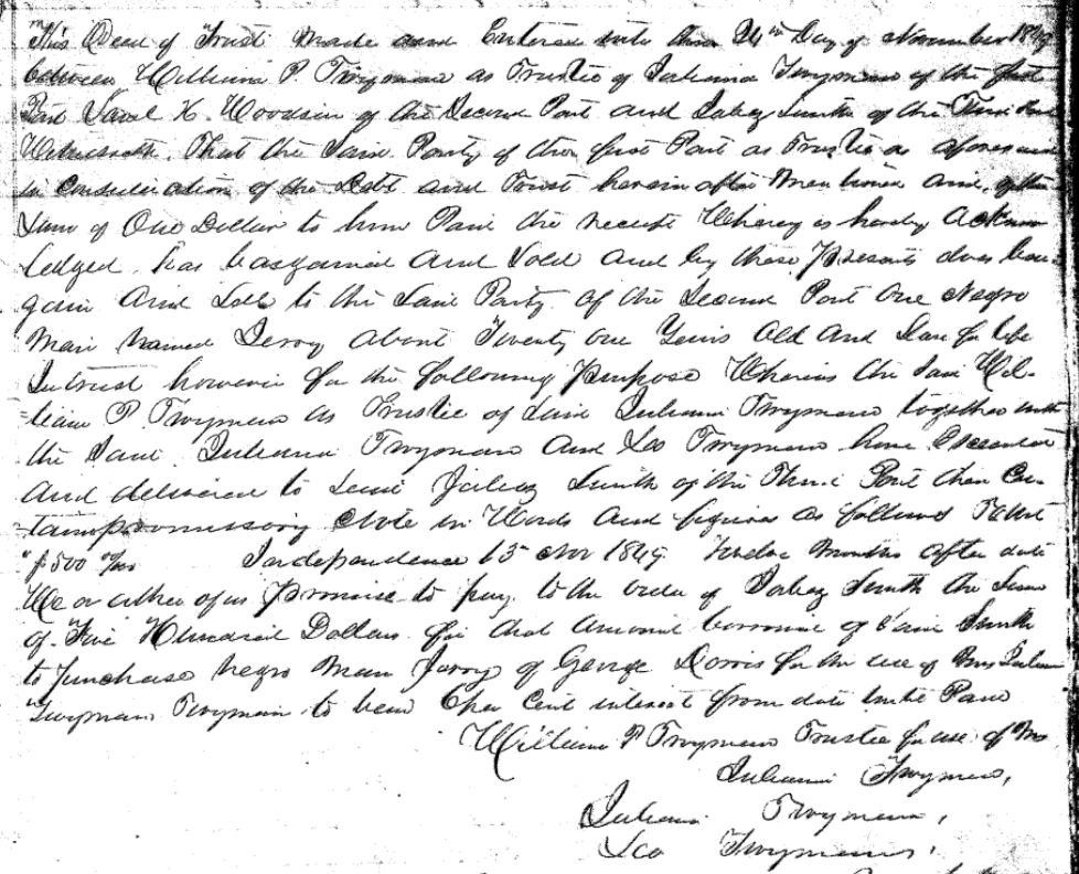 Deed of Trust: W. Twyman, J. Twyman to S. Woodsin
